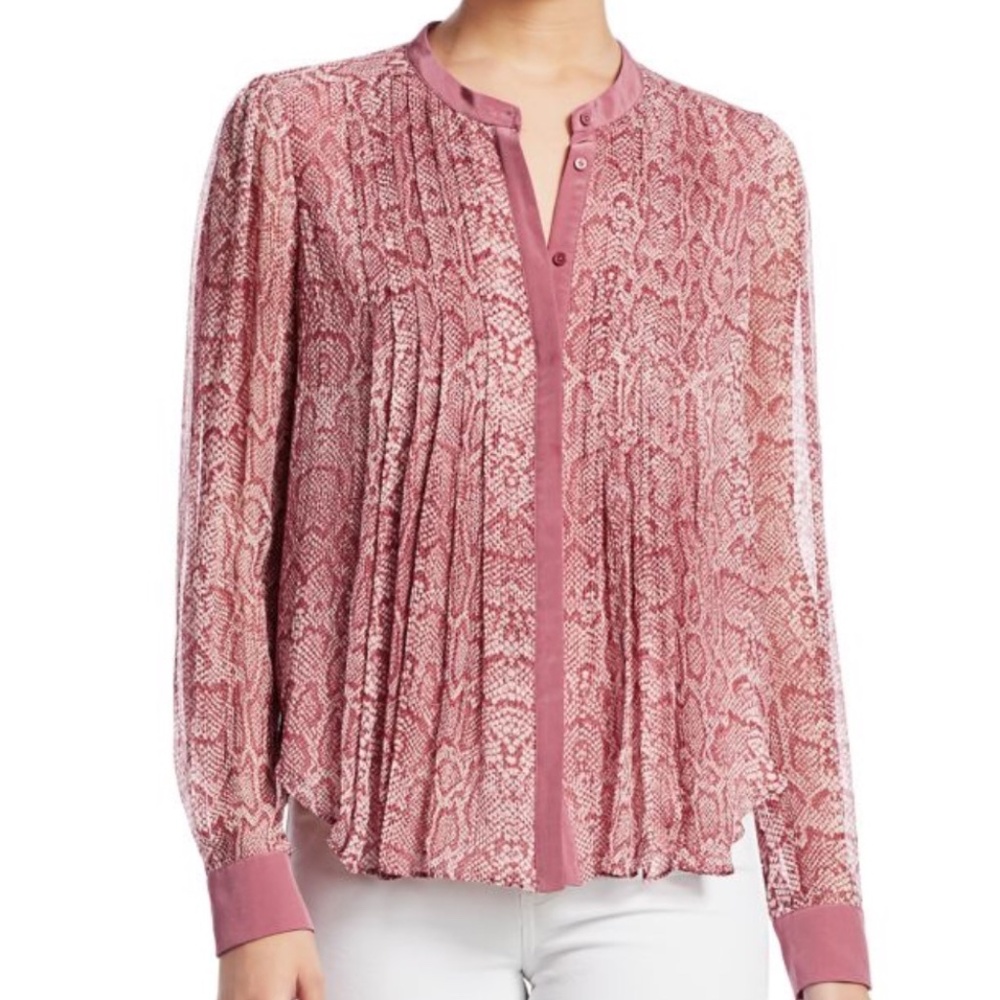 JOIE Tassa Pleated Snake Print Silk Blouse